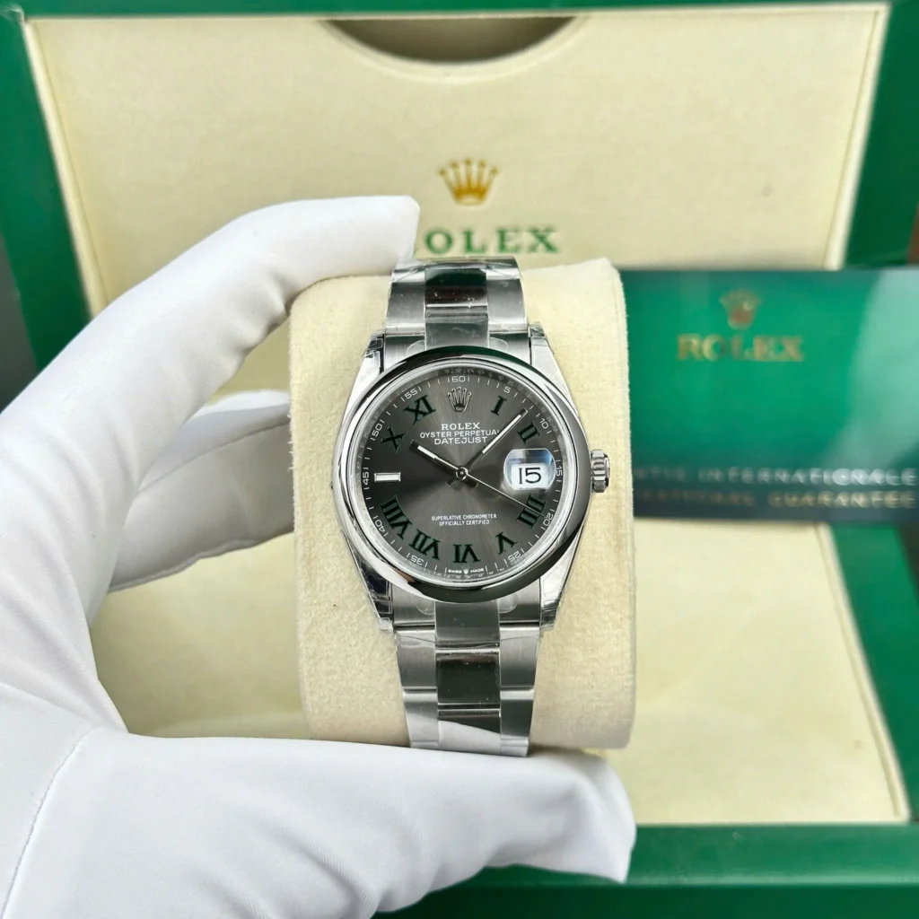 Super Clone Rolex Datejust Rhodium Dial 126300 “Wimbledon” Oyster 41 mm — dial close-up