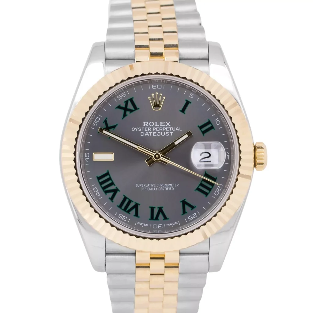 Super Clone Rolex Datejust Rhodium Dial 126333 “Wimbledon” Flutted/Jubilee 41 mm — dial close-up