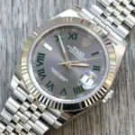 Super Clone Rolex Datejust Rhodium Dial 126334 “Wimbledon” Flutted/Jubilee 41 mm — dial close-up