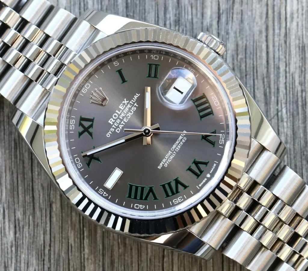 Super Clone Rolex Datejust Rhodium Dial 126334 “Wimbledon” Flutted/Jubilee 41 mm — case and bezel