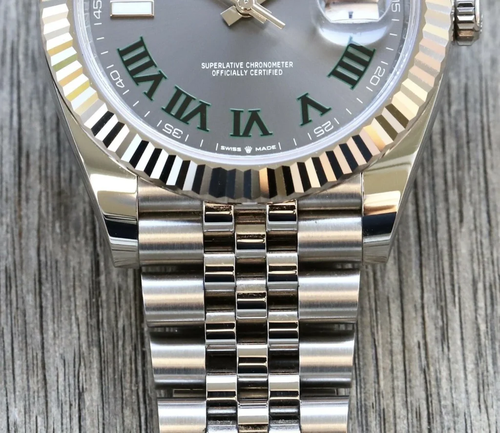 Super Clone Rolex Datejust Rhodium Dial 126334 “Wimbledon” Flutted/Jubilee 41 mm — bracelet detail