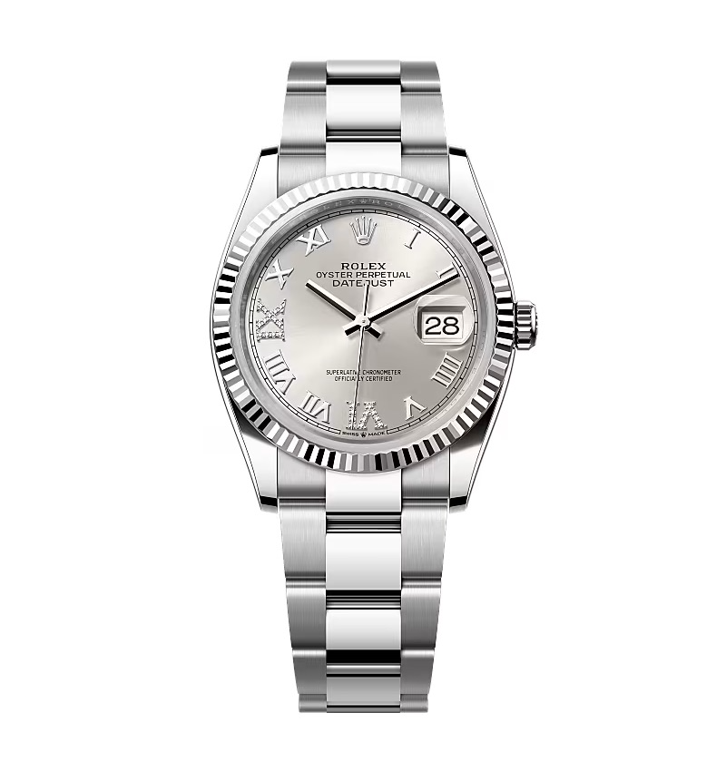 Super Clone Rolex Datejust Silver Roman Diamond Dial 126234-0030 36 mm