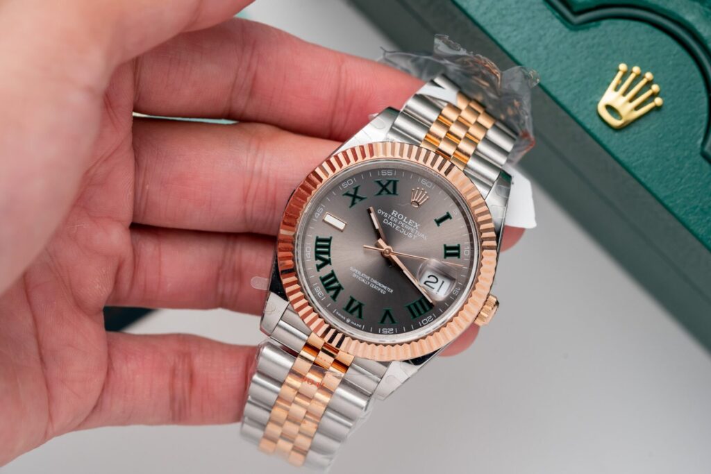 Super Clone Rolex Datejust Slate Roman Dial 126331-0016 41 mm — on leather display