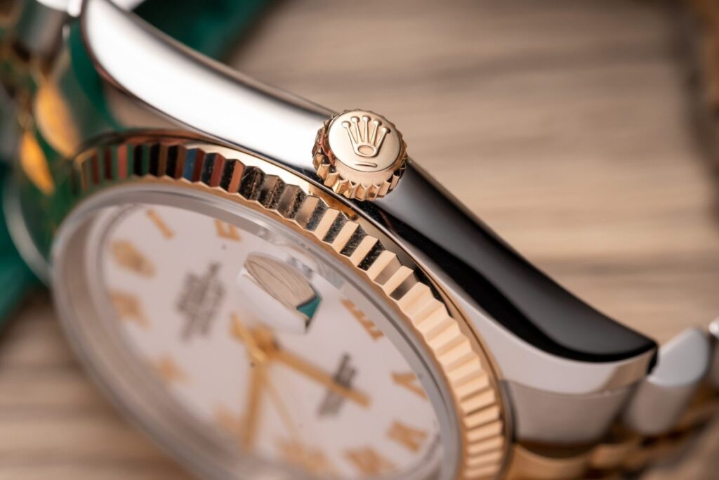 Super Clone Rolex Datejust White Roman Dial 126231-0015 36 mm — on leather display