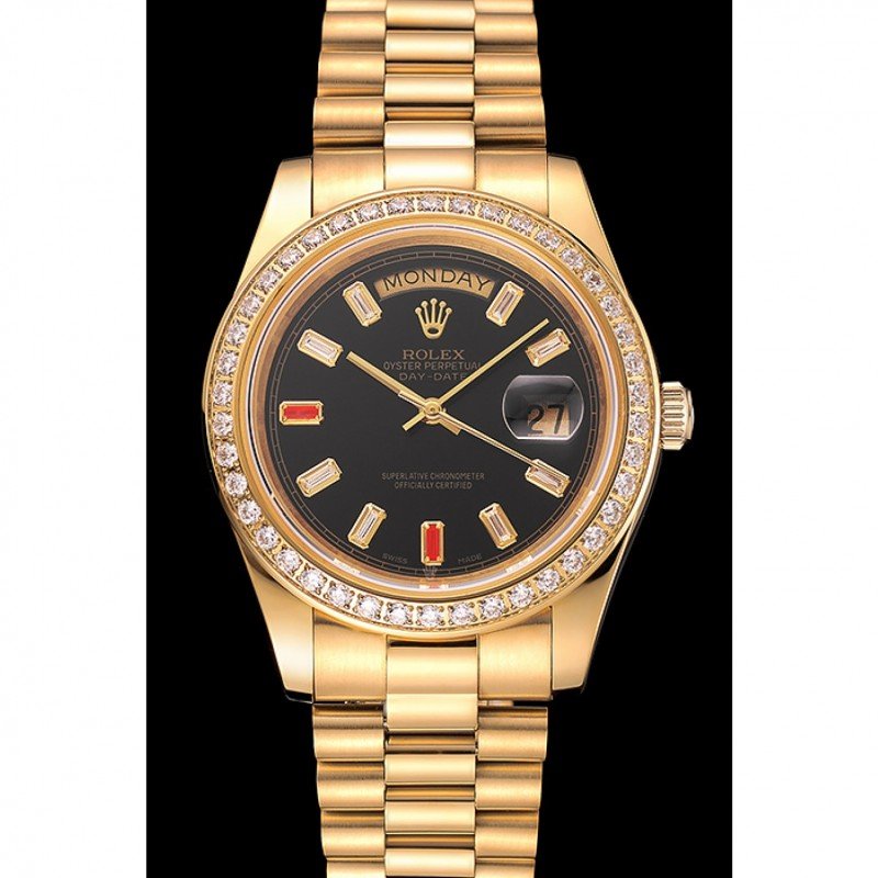 Super Clone Rolex Day-Date Black Dial 1454101 36 mm — dial close-up