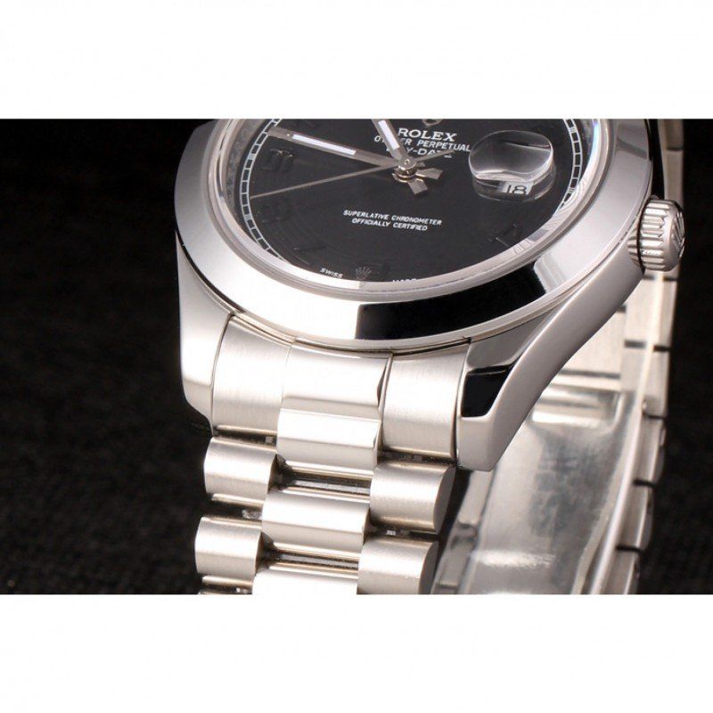 Super Clone Rolex Day-Date Black Dial 80294 40 mm — on leather display