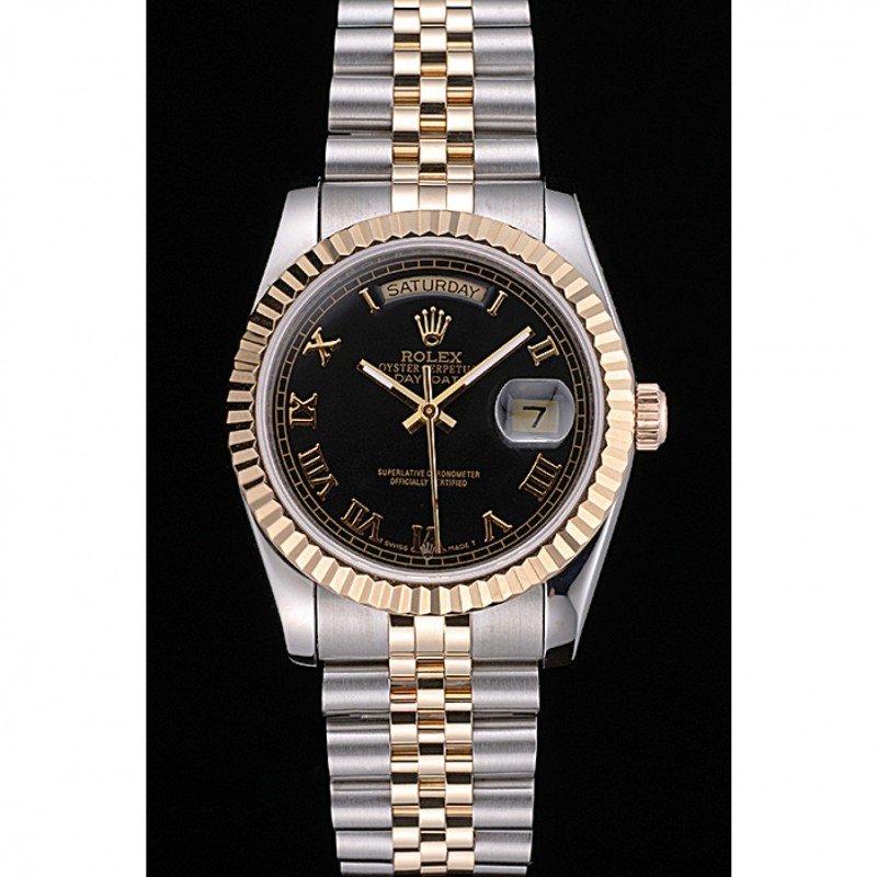 Super Clone Rolex Day-Date Black Dial SRL78 36 mm — dial close-up