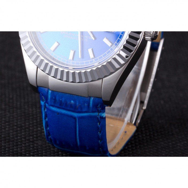 Super Clone Rolex Day-Date Blue Dial 621490 35 mm — on leather display