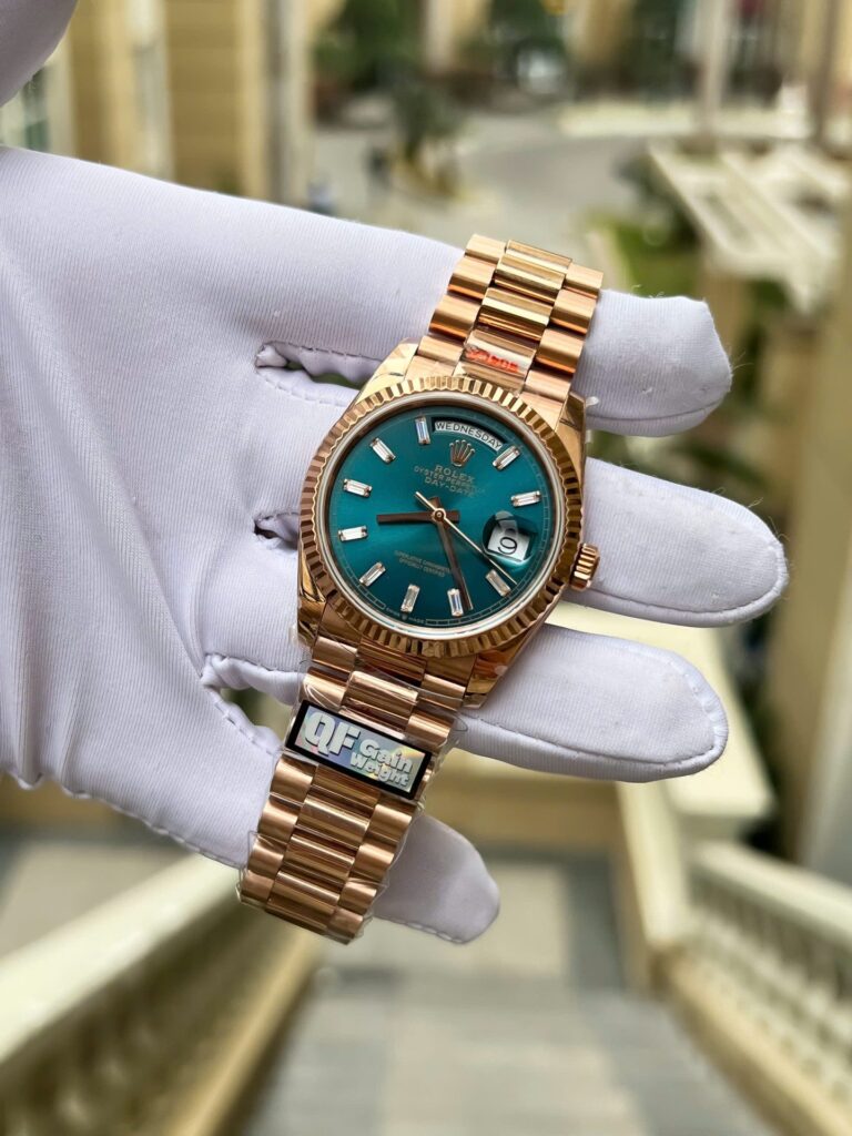 Super Clone Rolex Day-Date Blue-Green Diamond Dial 128235-0085 36 mm — case and bezel