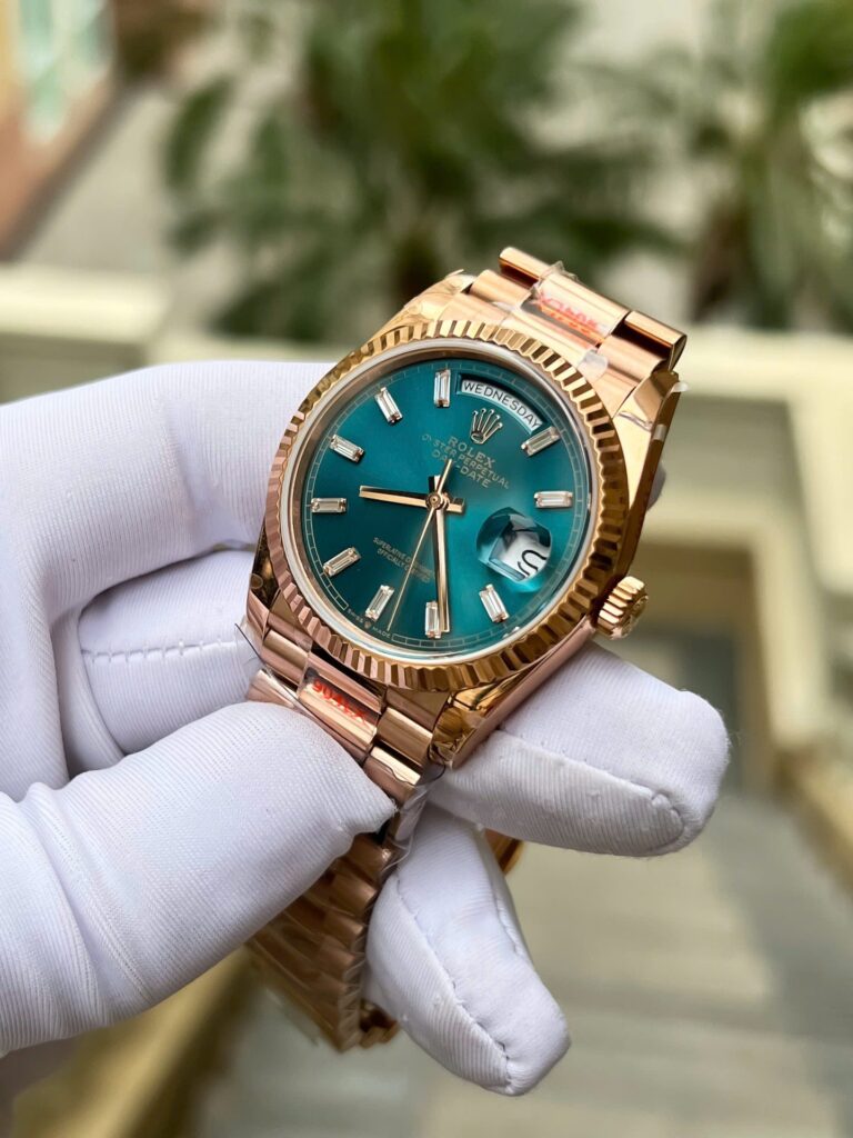 Super Clone Rolex Day-Date Blue-Green Diamond Dial 128235-0085 36 mm — side profile