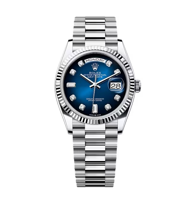 Super Clone Rolex Day-Date Blue Ombré Diamond Dial 128236-0005 36 mm