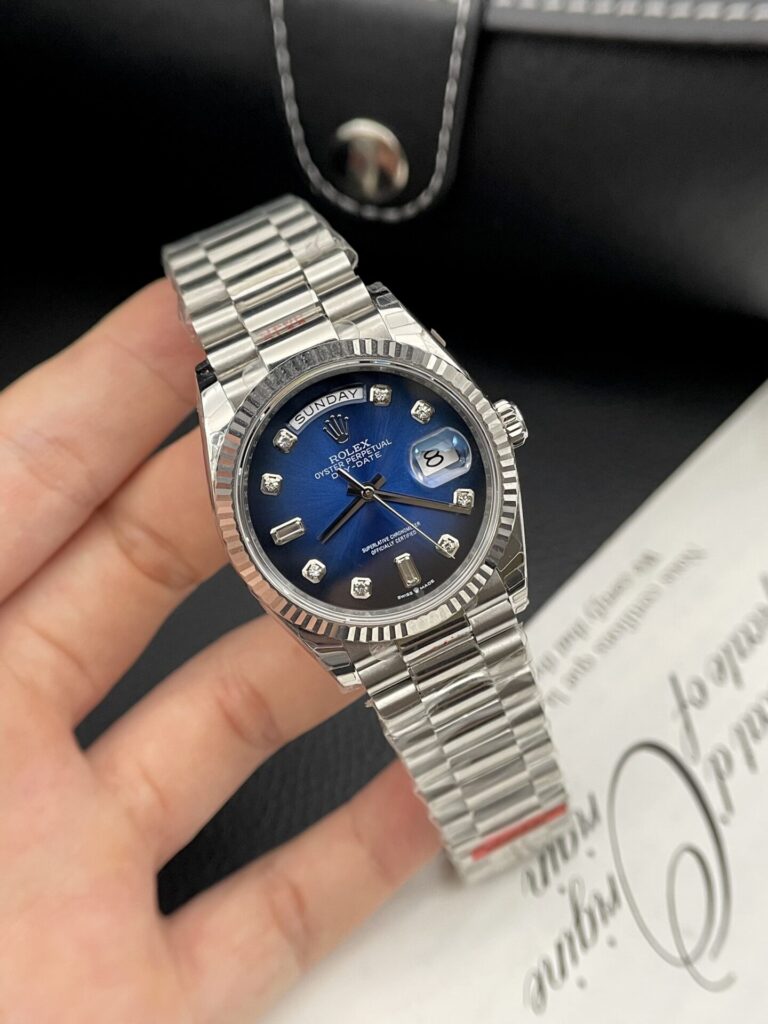 Super Clone Rolex Day-Date Blue Ombré Diamond Dial 128236-0005 36 mm — case and bezel