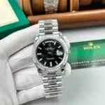 Super Clone Rolex Day-Date Bright Black Dial 228236-0003 40 mm — dial close-up