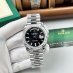Super Clone Rolex Day-Date Bright Black Diamond Dial 228236-0004 40 mm — dial close-up