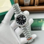 Super Clone Rolex Day-Date Bright Black Diamond Dial 228236-0004 40 mm — case and bezel