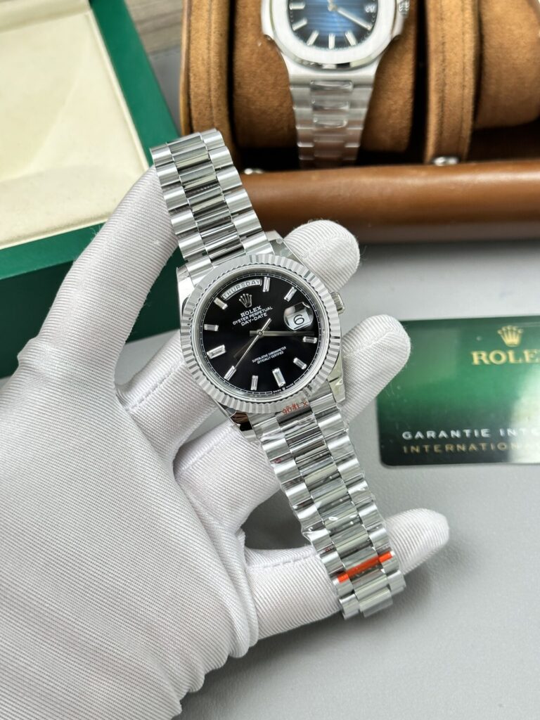 Super Clone Rolex Day-Date Bright Black Diamond Dial 228236-0004 40 mm — case and bezel