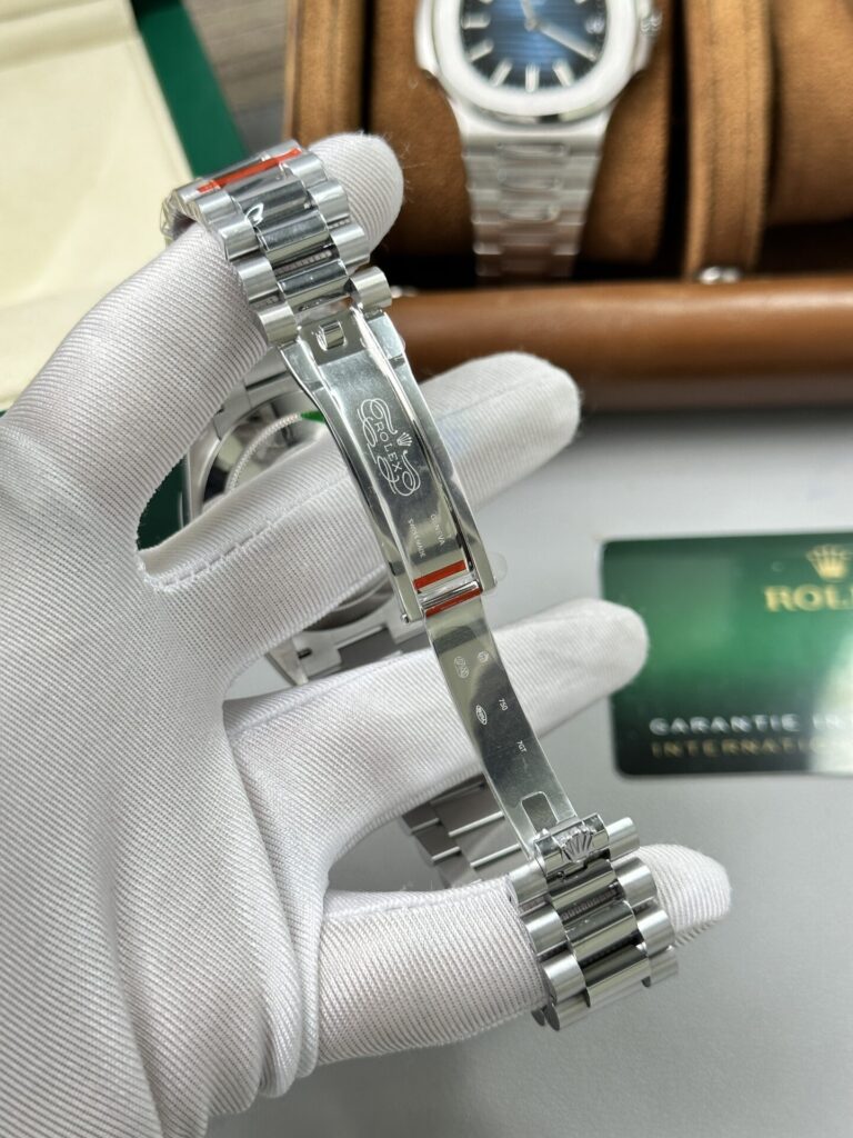 Super Clone Rolex Day-Date Bright Black Diamond Dial 228236-0004 40 mm — on leather display