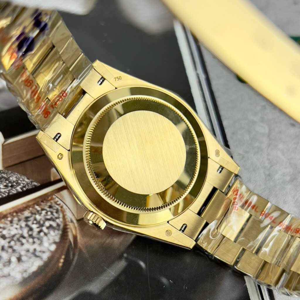 Super Clone Rolex Day-Date Bright Black Diamond Dial 228238-0004 40 mm — movement / caseback view
