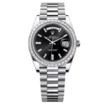 Super Clone Rolex Day-Date Bright Black Diamond Dial 228396tbr-0012 40 mm