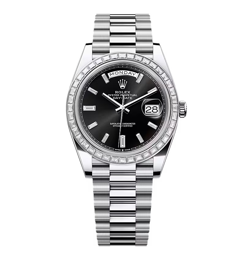 Super Clone Rolex Day-Date Bright Black Diamond Dial 228396tbr-0012 40 mm