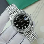 Super Clone Rolex Day-Date Bright Black Diamond Dial 228396tbr-0012 40 mm — dial close-up