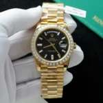 Super Clone Rolex Day-Date Bright black Dial 228348RBR 40 mm — dial close-up