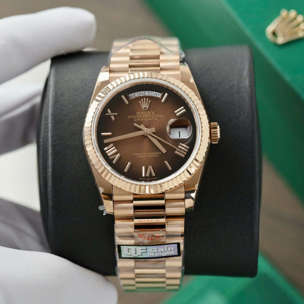 Super Clone Rolex Day-Date Brown Ombré Dial 128235-0075 36 mm — dial close-up