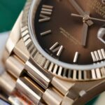 Super Clone Rolex Day-Date Brown Ombré Dial 128235-0075 36 mm — on leather display