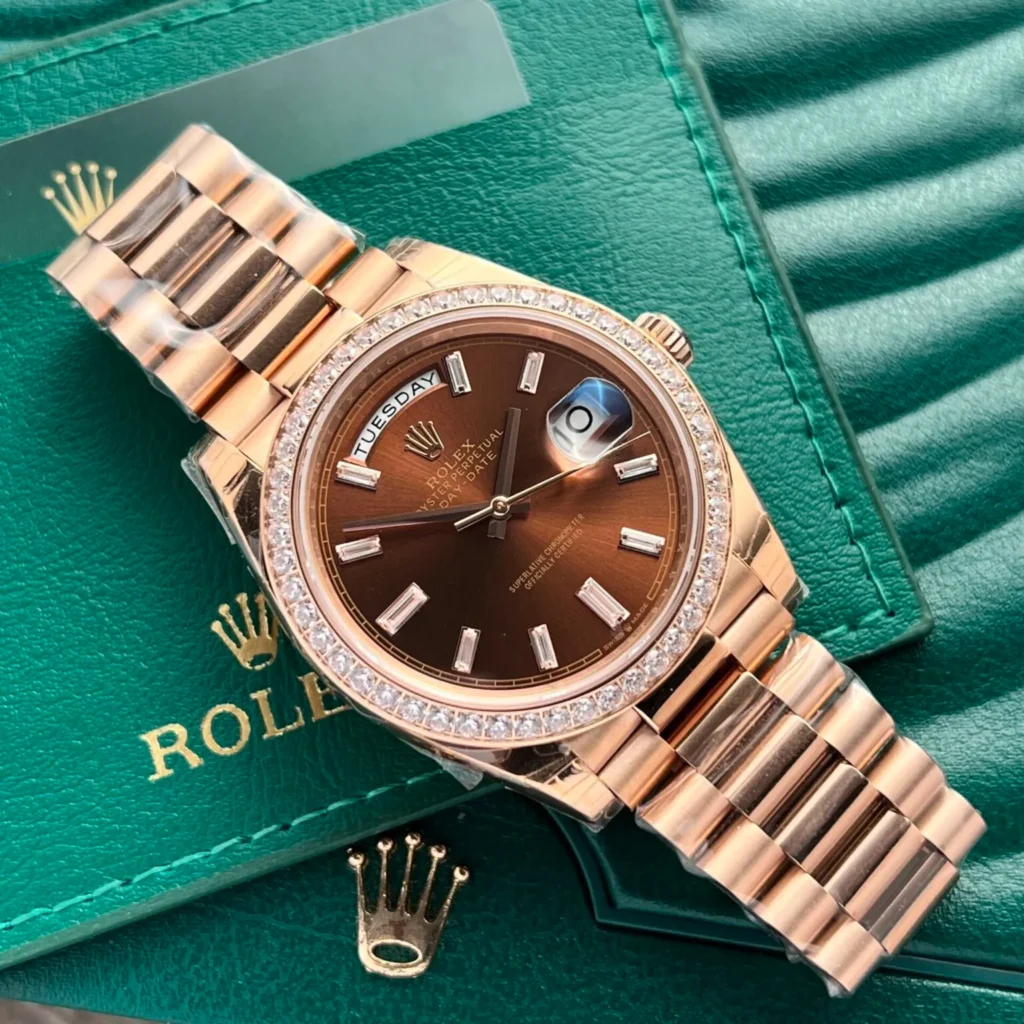 Super Clone Rolex Day-Date Brown Ombré Dial 128345rbr-0075 36 mm — dial close-up