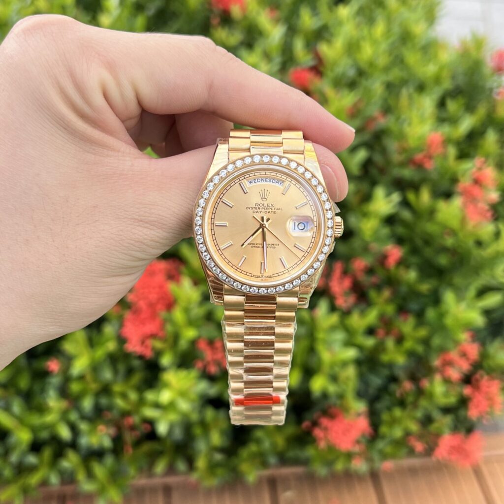 Super Clone Rolex Day-Date Champagne Dial 228348rbr-0008 40 mm — dial close-up