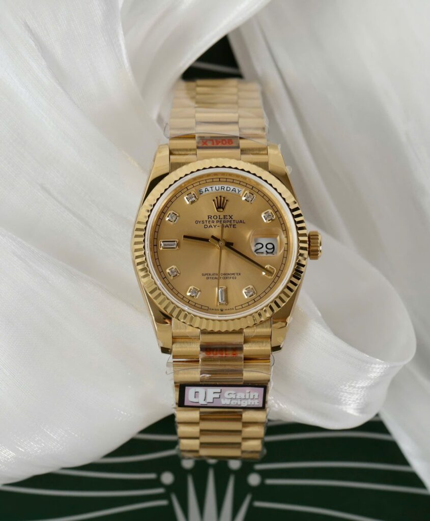 Super Clone Rolex Day-Date Champagne Diamond Dial 128238-0008 36 mm — dial close-up
