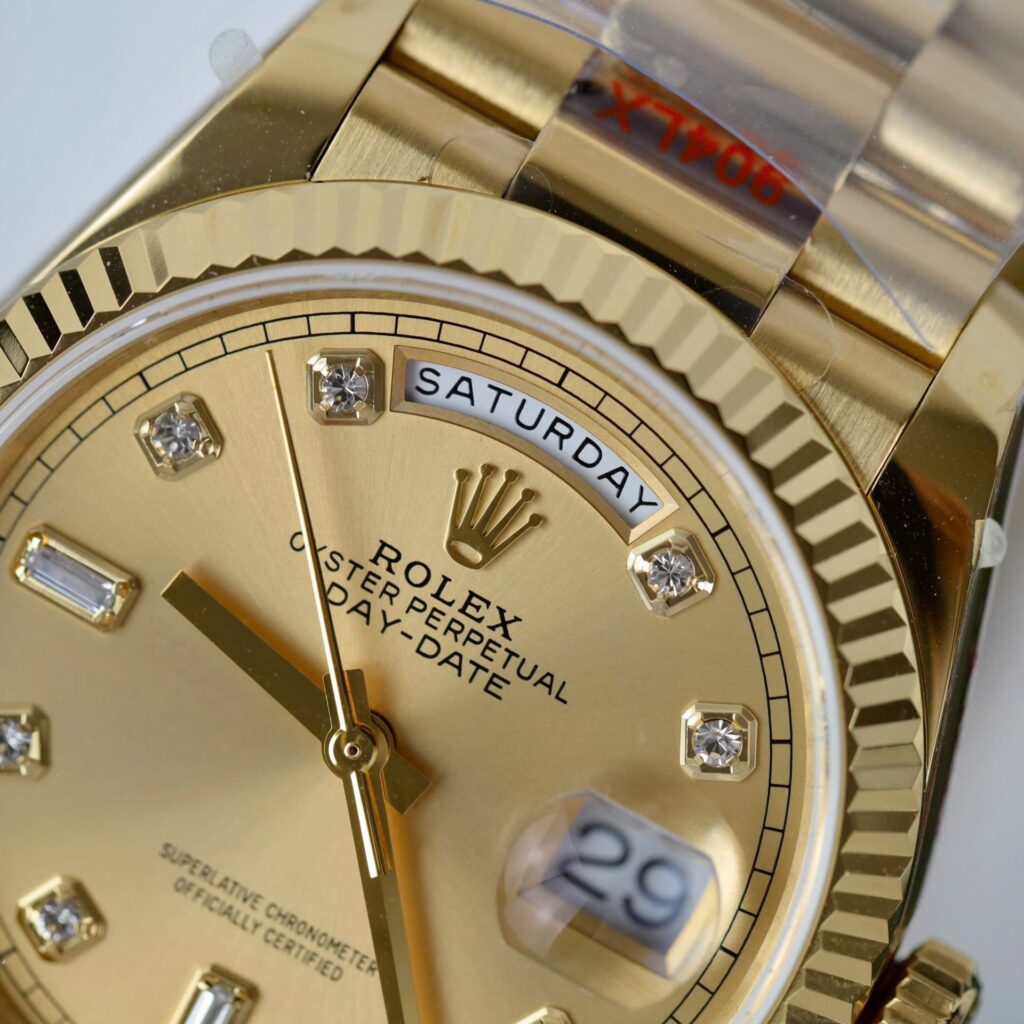 Super Clone Rolex Day-Date Champagne Diamond Dial 128238-0008 36 mm — clasp and links