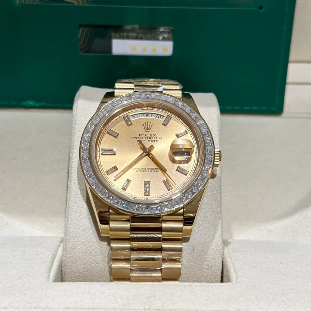 Super Clone Rolex Day-Date Champagne Diamond Dial 228348rbr-0002 40 mm — dial close-up