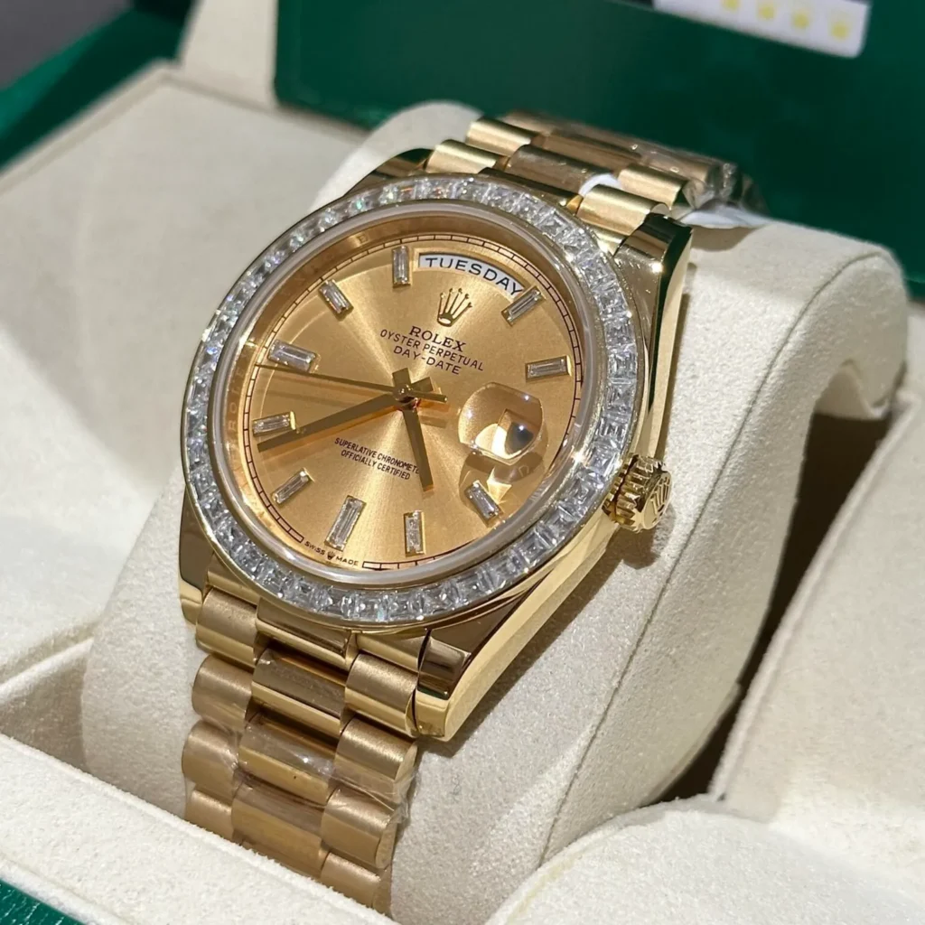 Super Clone Rolex Day-Date Champagne Diamond Dial 228348rbr-0002 40 mm — bracelet detail
