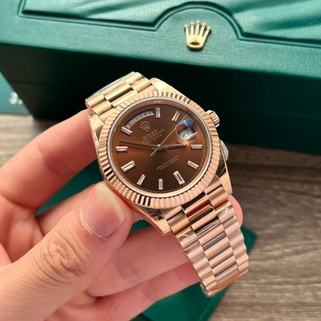Super Clone Rolex Day-Date Chocolate Diamond Dial 228235-0003 40 mm — dial close-up