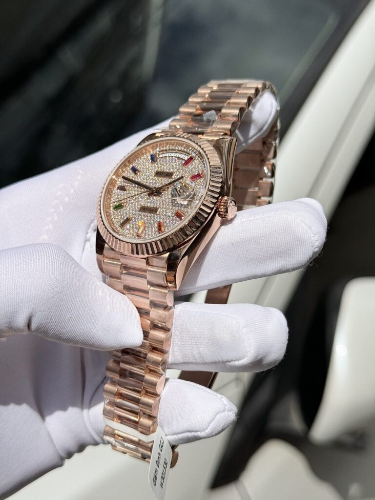 Super Clone Rolex Day-Date Diamond-Paved Dial 128235-0039 36 mm — side profile