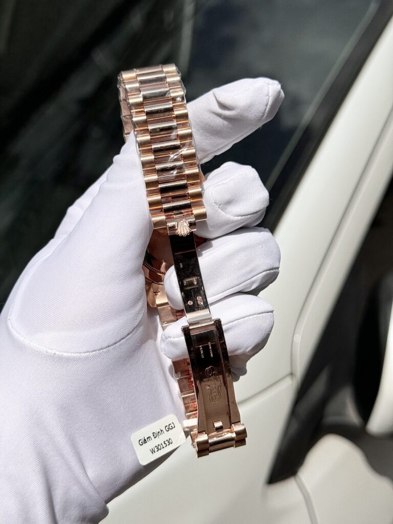 Super Clone Rolex Day-Date Diamond-Paved Dial 128235-0039 36 mm — on leather display