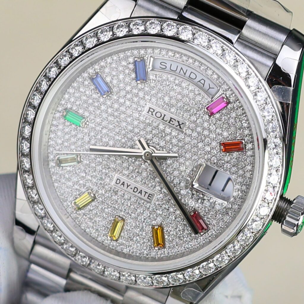 Super Clone Rolex Day-Date Diamond-Paved Dial 128349rbr-0006 36 mm — side profile