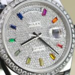 Super Clone Rolex Day-Date Diamond-Paved Dial 128349rbr-0006 36 mm — on leather display