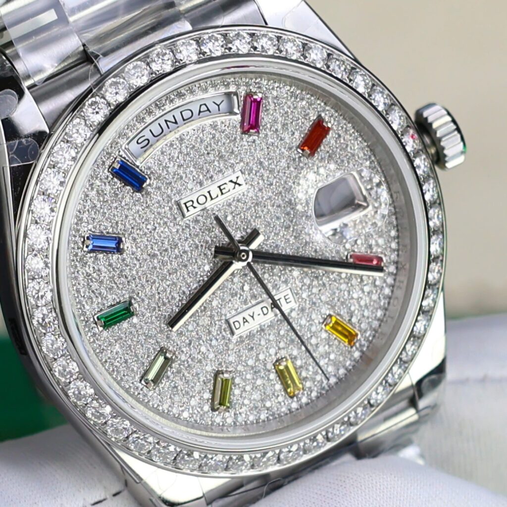 Super Clone Rolex Day-Date Diamond-Paved Dial 128349rbr-0006 36 mm — movement / caseback view