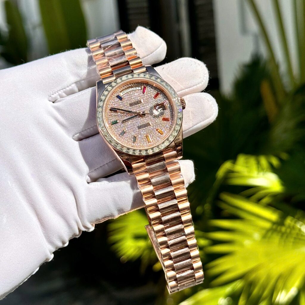 Super Clone Rolex Day-Date Diamond-Paved Dial 128395tbr-0008 36 mm — side profile