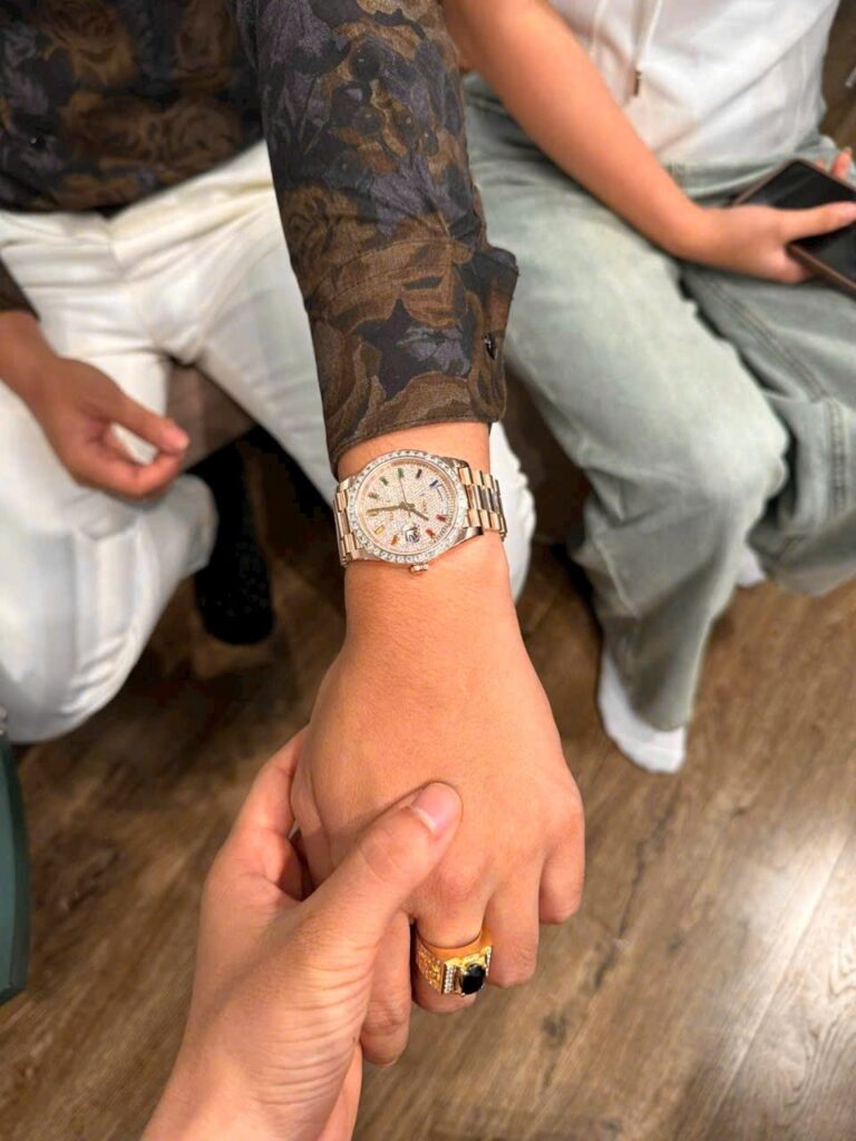 Super Clone Rolex Day-Date Diamond-Paved Dial 128395tbr-0008 36 mm — on leather display