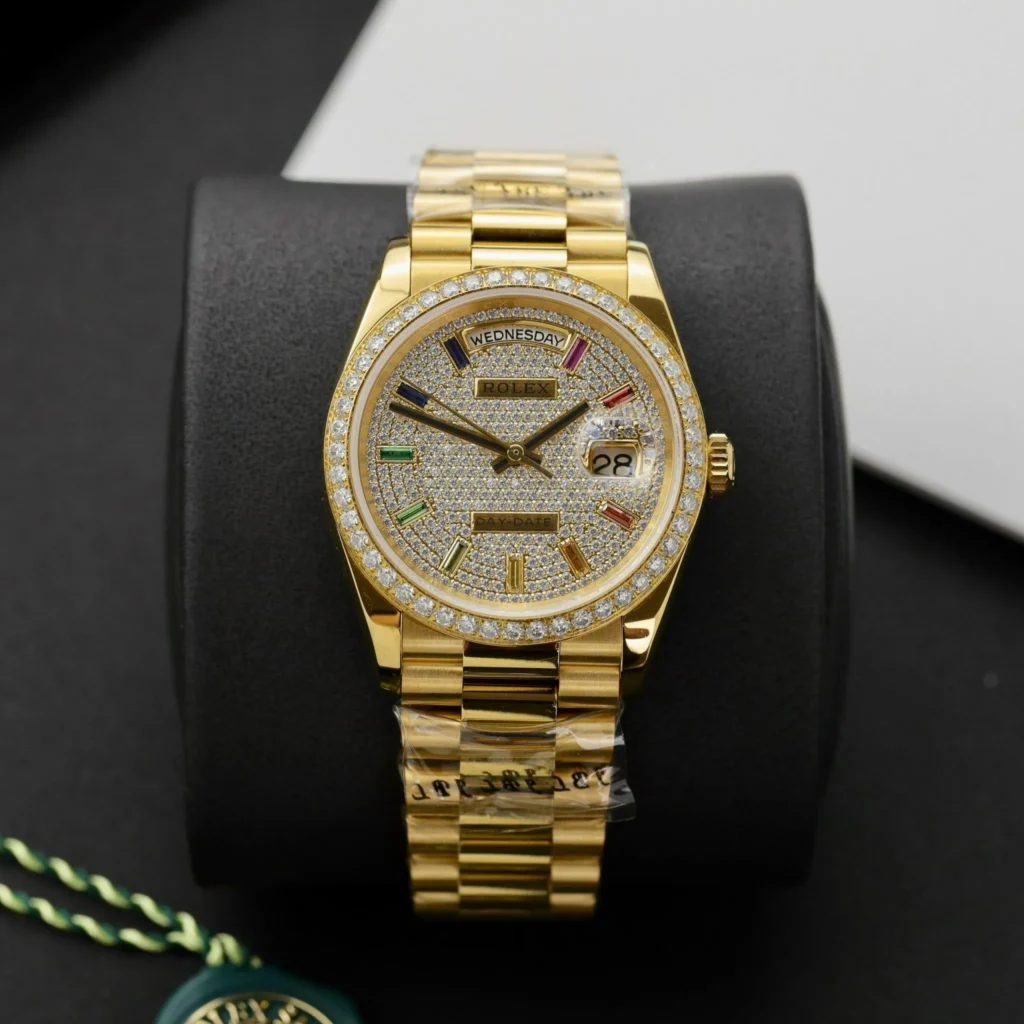 Super Clone Rolex Day-Date Diamond-Paved Dial 128398tbr-0012 36 mm — dial close-up