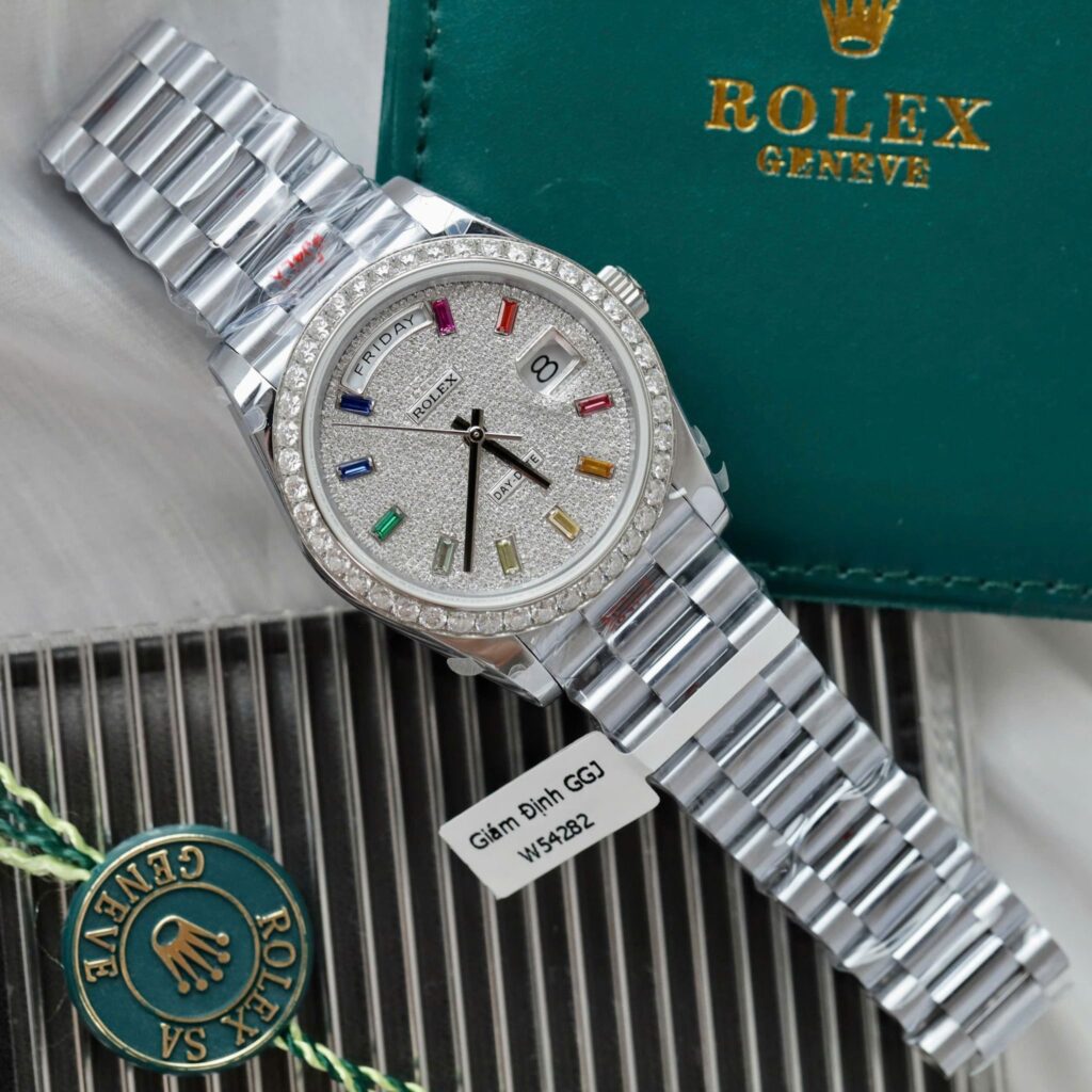 Super Clone Rolex Day-Date Diamond-Paved Dial 128399tbr-0005 36 mm — dial close-up