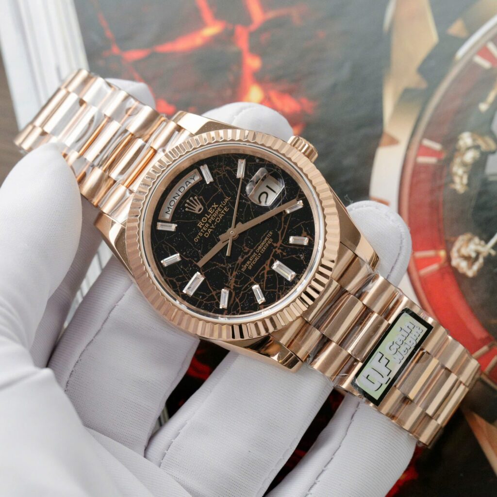 Super Clone Rolex Day-Date Eisenkiesel Diamond Dial 128235-0041 36 mm — dial close-up