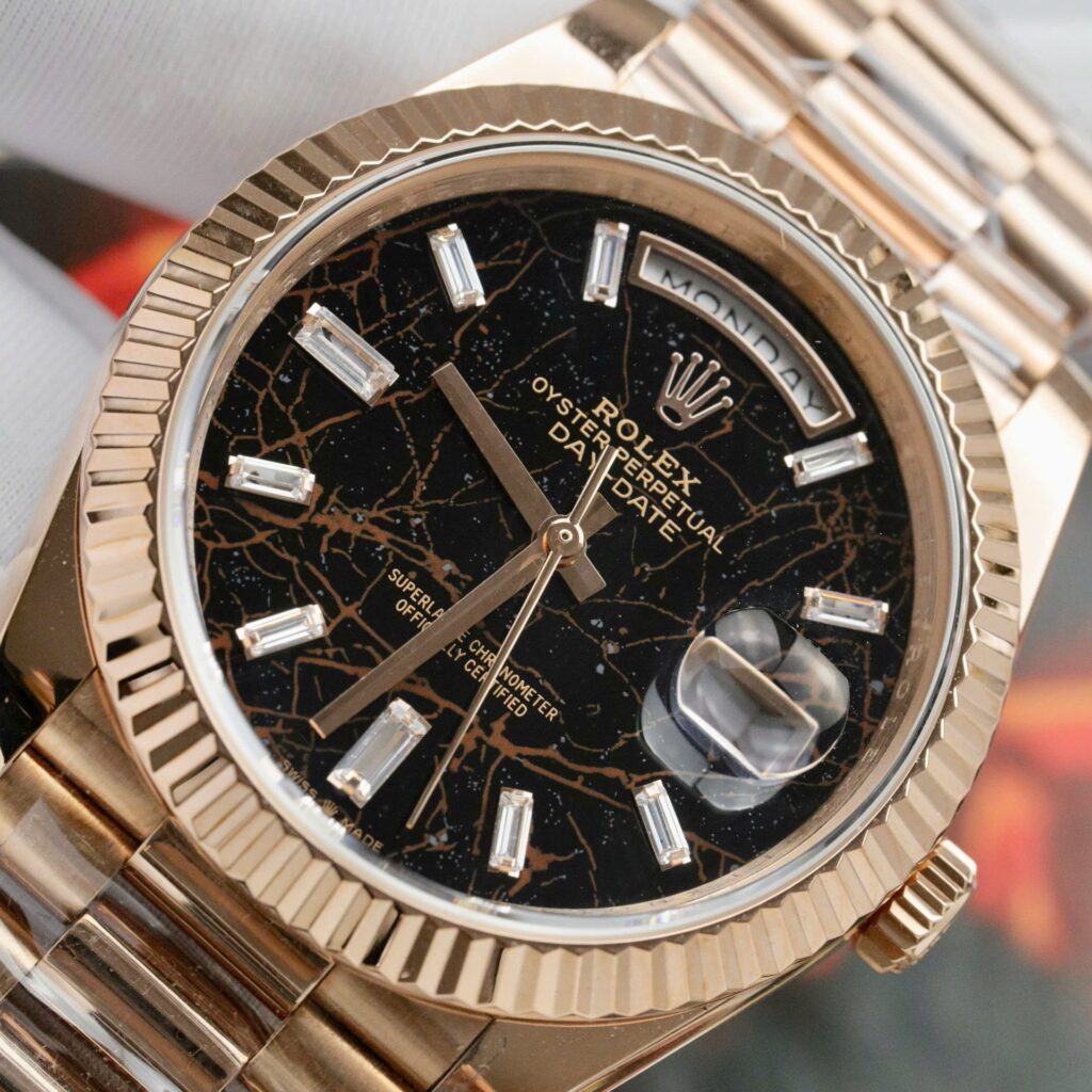 Super Clone Rolex Day-Date Eisenkiesel Diamond Dial 128235-0041 36 mm — case and bezel