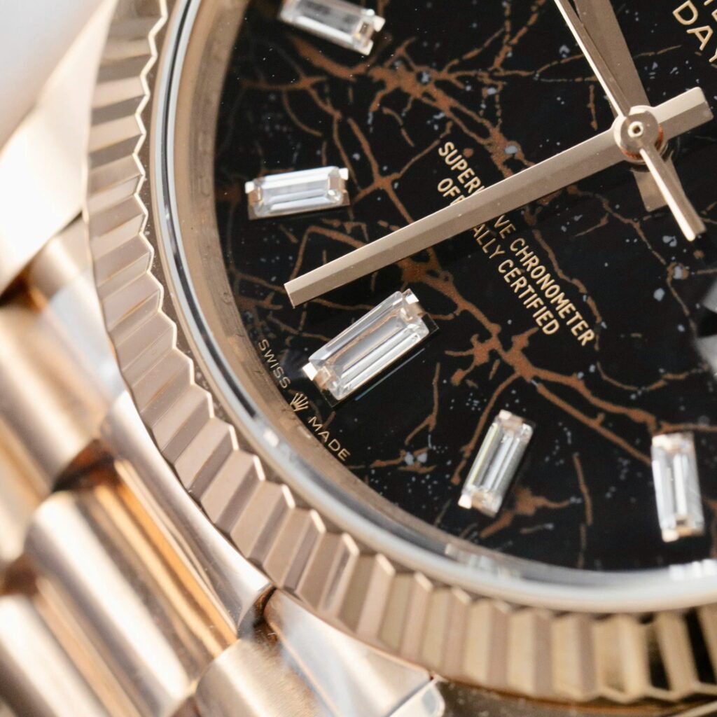 Super Clone Rolex Day-Date Eisenkiesel Diamond Dial 128235-0041 36 mm — side profile