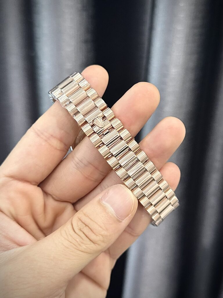Super Clone Rolex Day-Date Green Aventurine Diamond Dial 128345rbr-0068 36 mm — on leather display