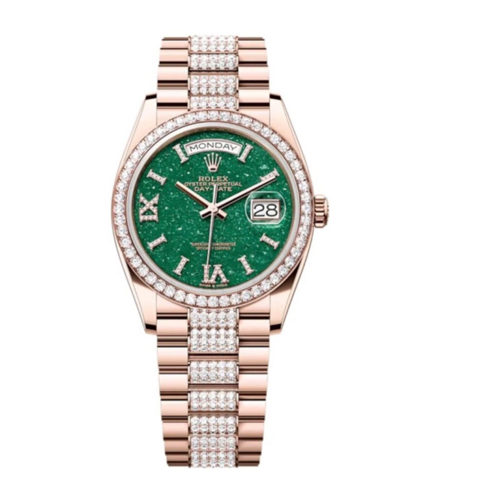 Super Clone Rolex Day-Date Green Dial 128345RBR Diamond-set 36 mm
