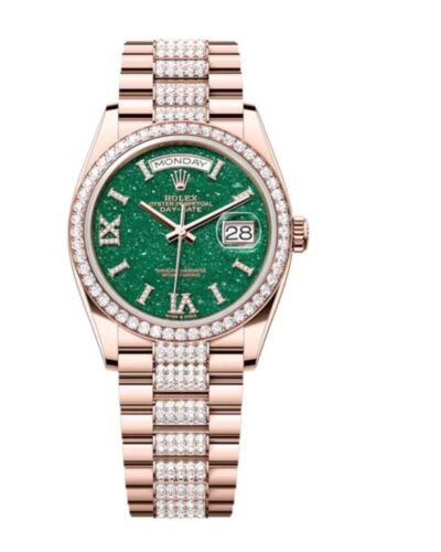 Super Clone Rolex Day-Date Green Dial 128345RBR Diamond-set 36 mm – Swiss SuperClone